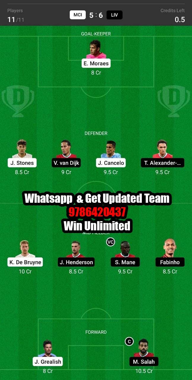 MCI Vs LIV Dream11 Team Fantasy Prediction Premier League