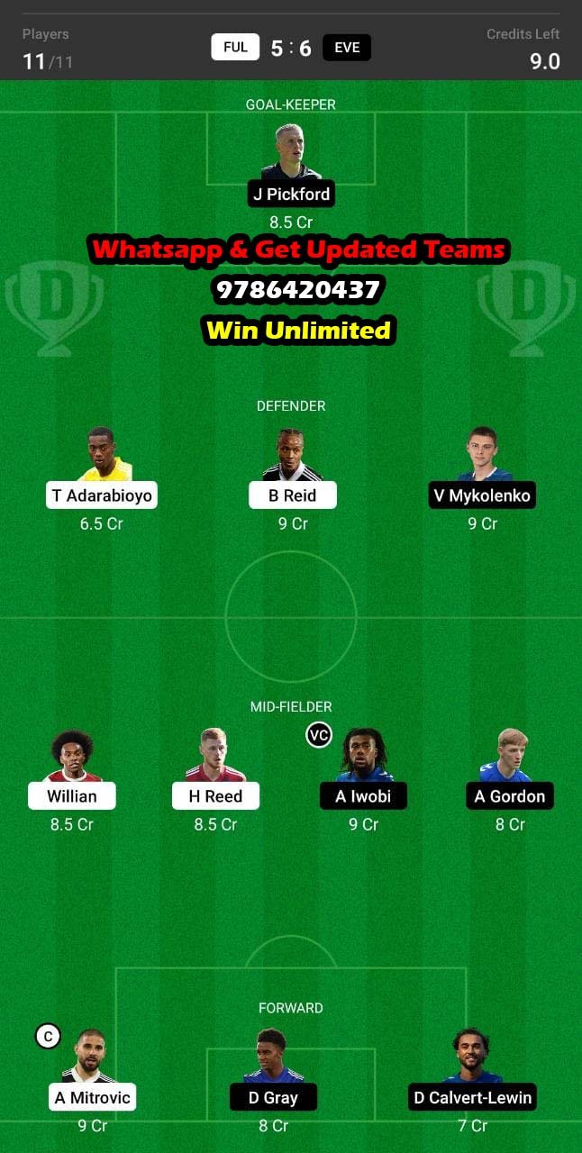 FUL Vs EVE Dream11 Team Fantasy Prediction Premier League