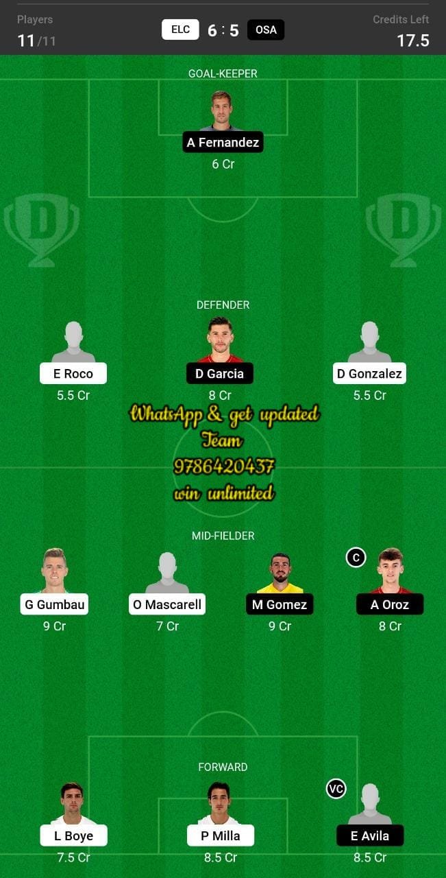 Elc Vs Osa Dream Team Fantasy Prediction La Liga