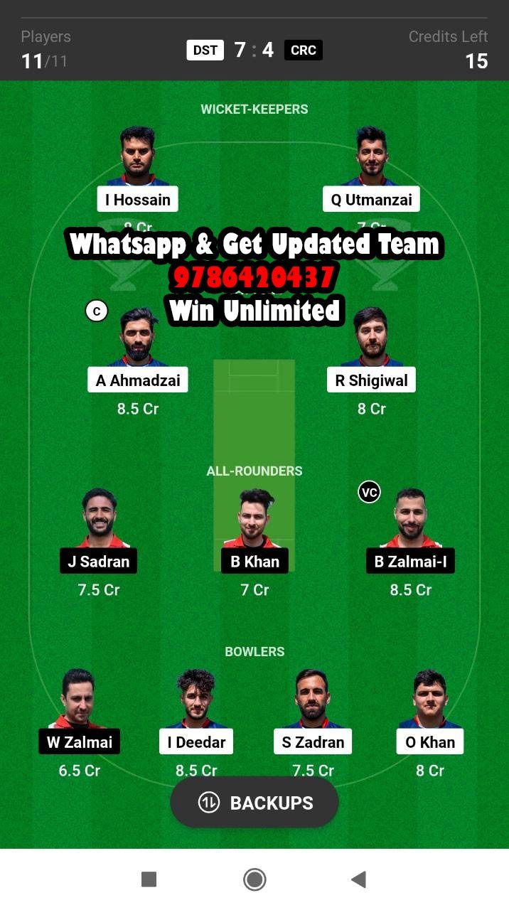 DST Vs CRC 44th Match Dream11 Team Fantasy Prediction FanCode ECS