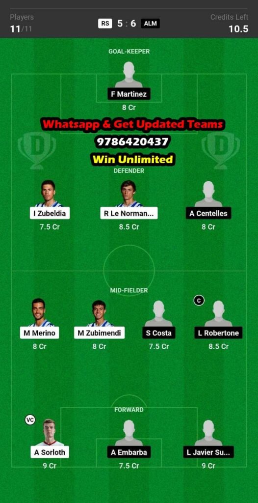 Rs Vs Alm Dream Team Fantasy Prediction La Liga