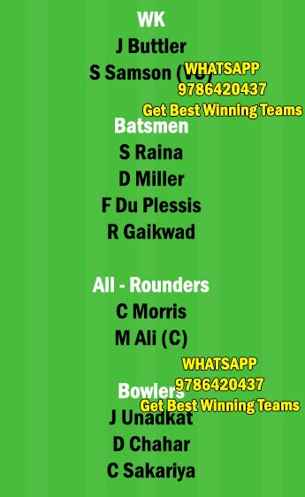 CSK vs RR 12th Match Dream11 Team fantasy Prediction IPL 2021