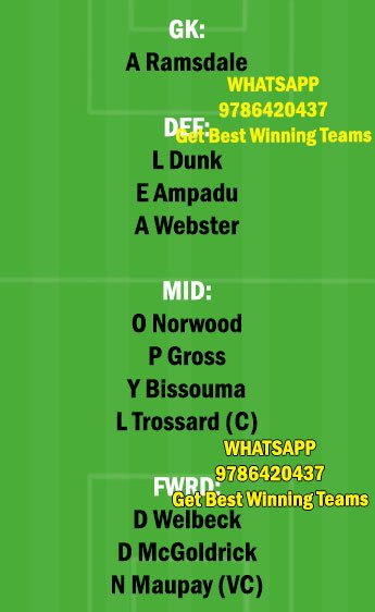 SHF vs BHA Dream11 Team fantasy Prediction Premier League