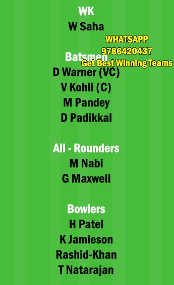 Srh Vs Blr 6th Match Dream11 Team Fantasy Prediction Ipl 21