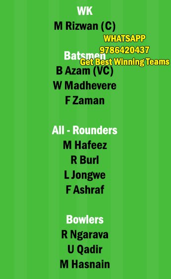 ZIM vs PAK 3rd T20 Match Dream11 Team fantasy Prediction