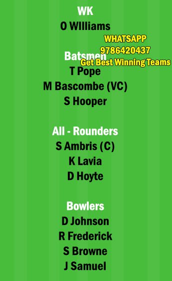 FCS vs SPB 26th Match Dream11 Team fantasy Prediction Dream11 Vincy Premier League