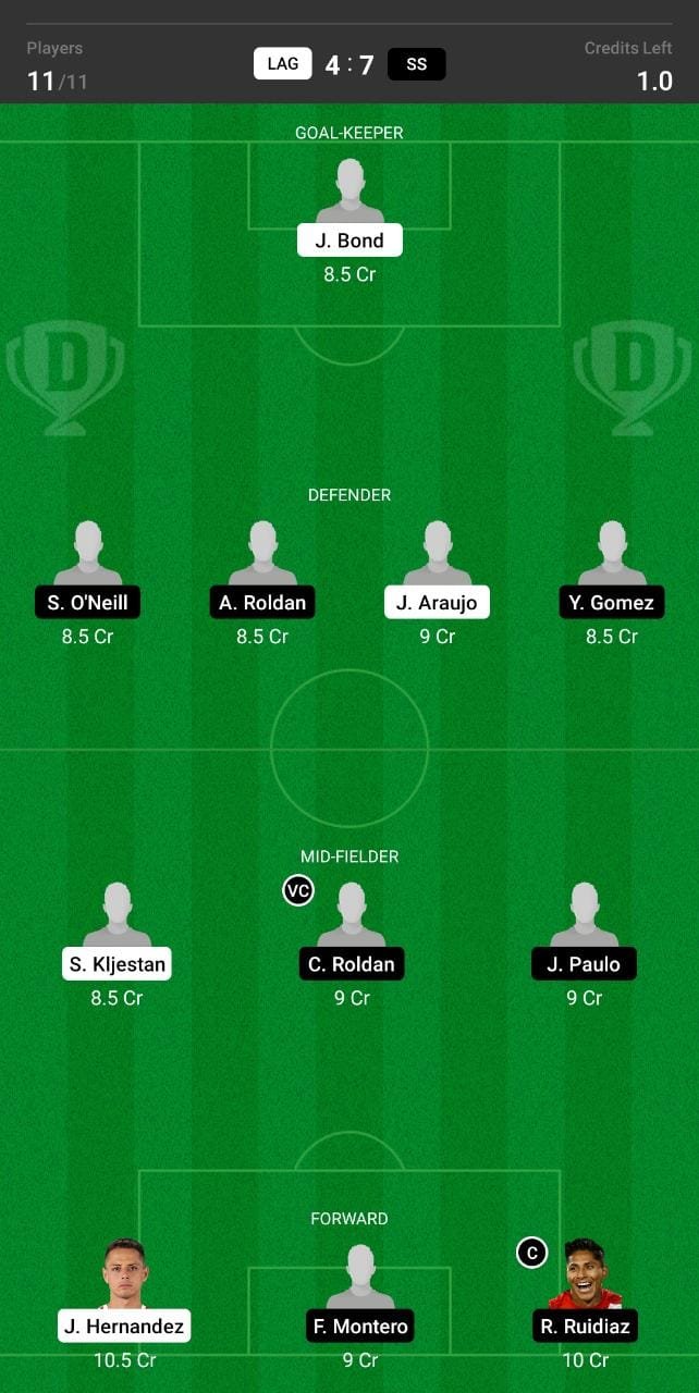 LAG vs SS Dream11 Team fantasy Prediction Major League Soccer