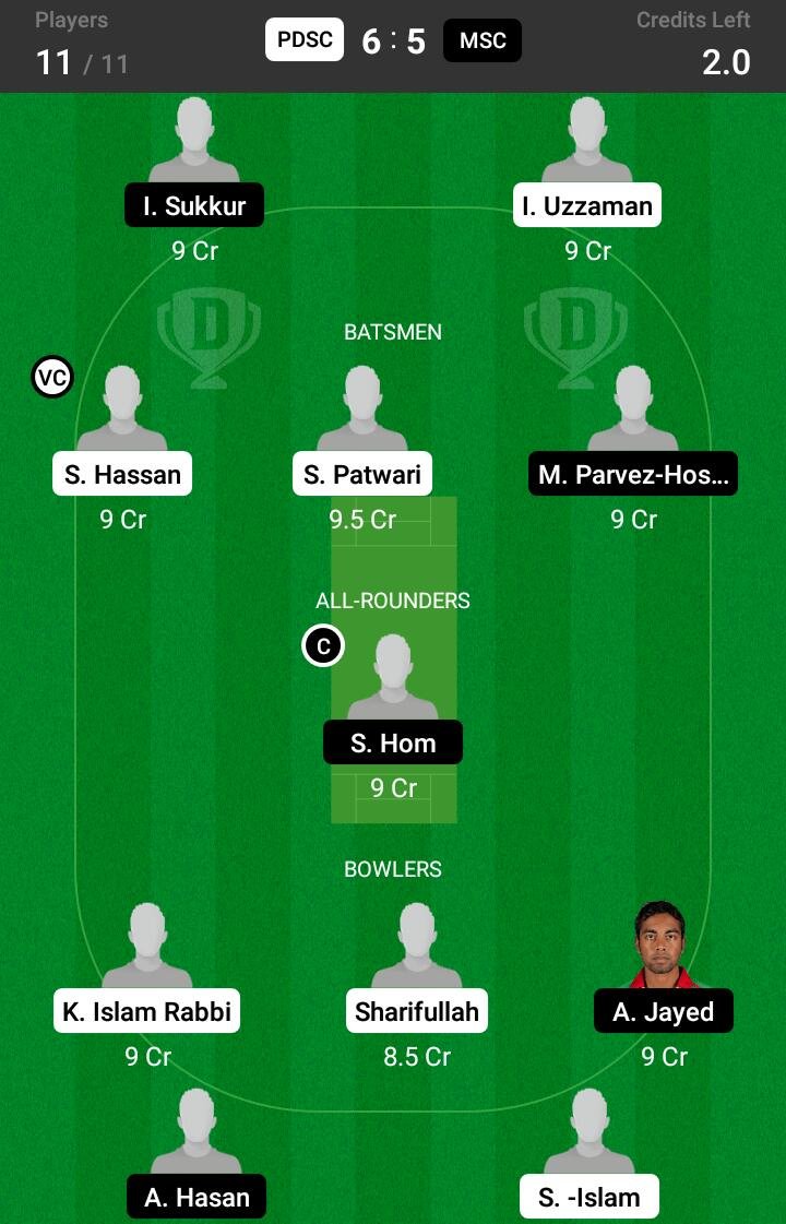 PDSC vs MSC 74th Match Dream11 Team fantasy Prediction Dhaka T20