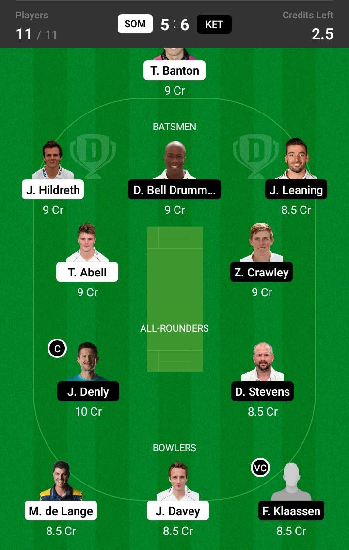 SOM vs KET 27th Match Dream11 Team fantasy Prediction English T20 Blast