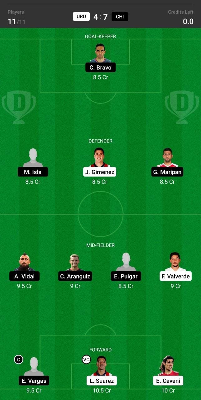 URU vs CHI Dream11 Team fantasy Prediction Copa America