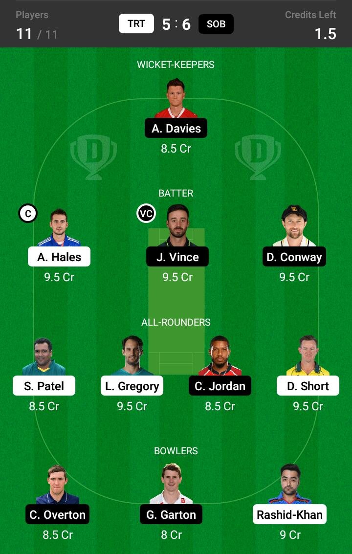 TRT vs SOB 3rd Match Dream11 Team fantasy Prediction The Hundred Men