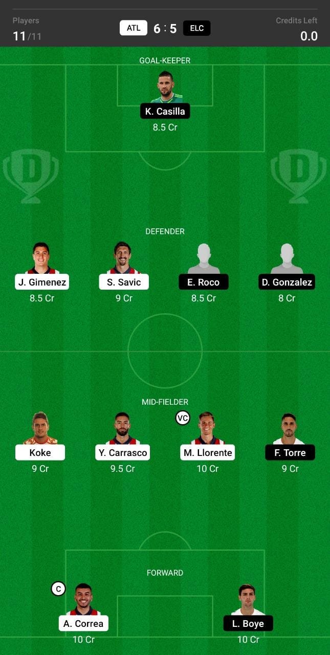 ATL vs ELC Dream11 Team fantasy Prediction LaLiga Santander