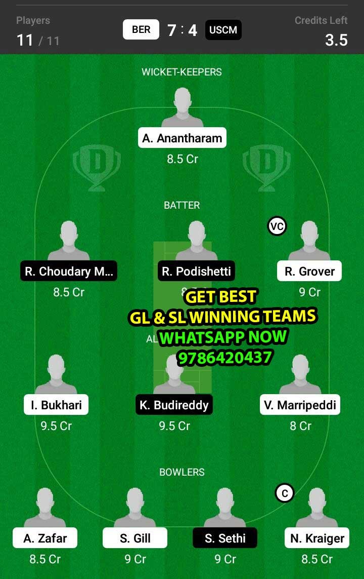 BER vs USCM 39th Match Dream11 Team fantasy Prediction FanCode ECS T10 - Dresden