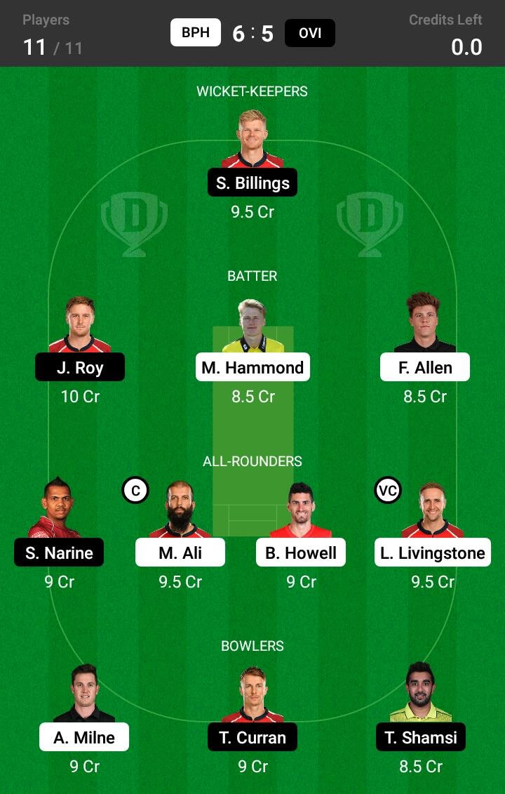 BPH vs OVI 18th Match Dream11 Team fantasy Prediction The Hundred Men