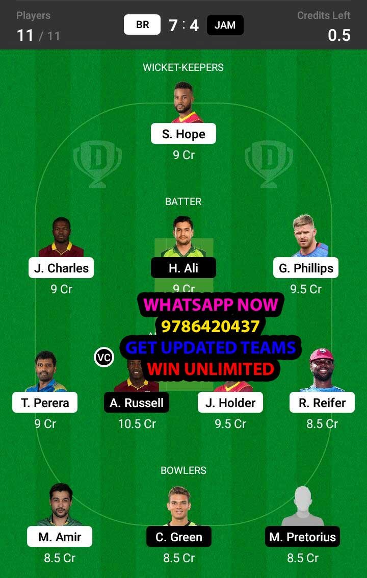 BR vs JAM 10th Match Dream11 Team fantasy Prediction Hero CPL T20