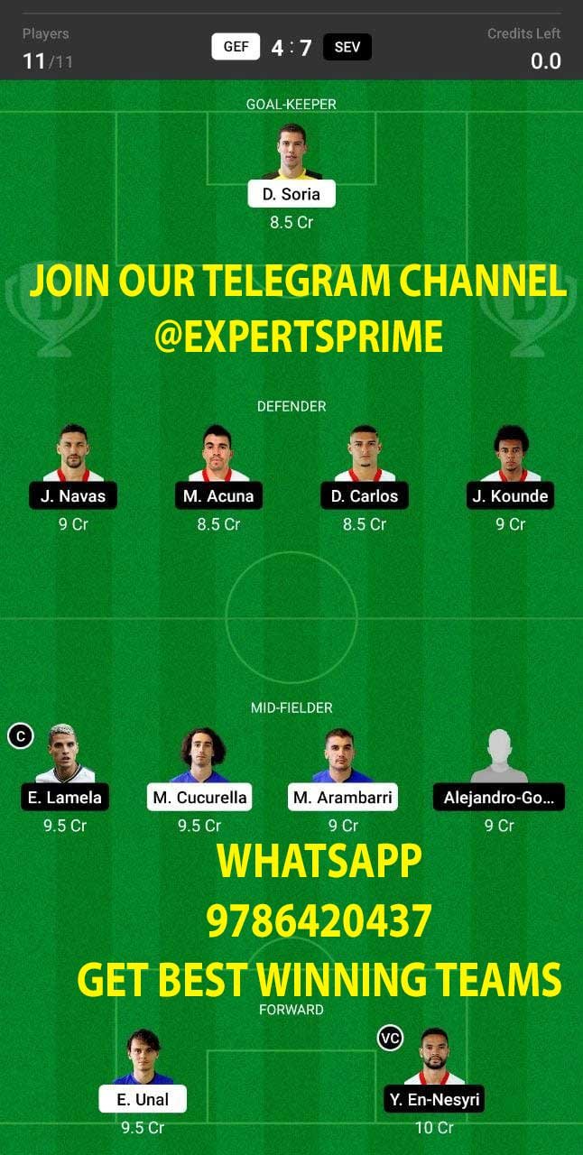 GEF vs SEV Dream11 Team fantasy Prediction LaLiga Santander