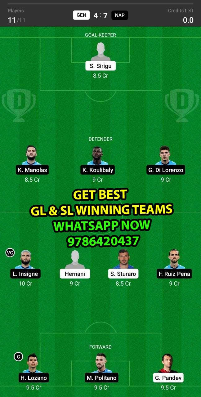 GEN vs NAP Dream11 Team fantasy Prediction Serie A