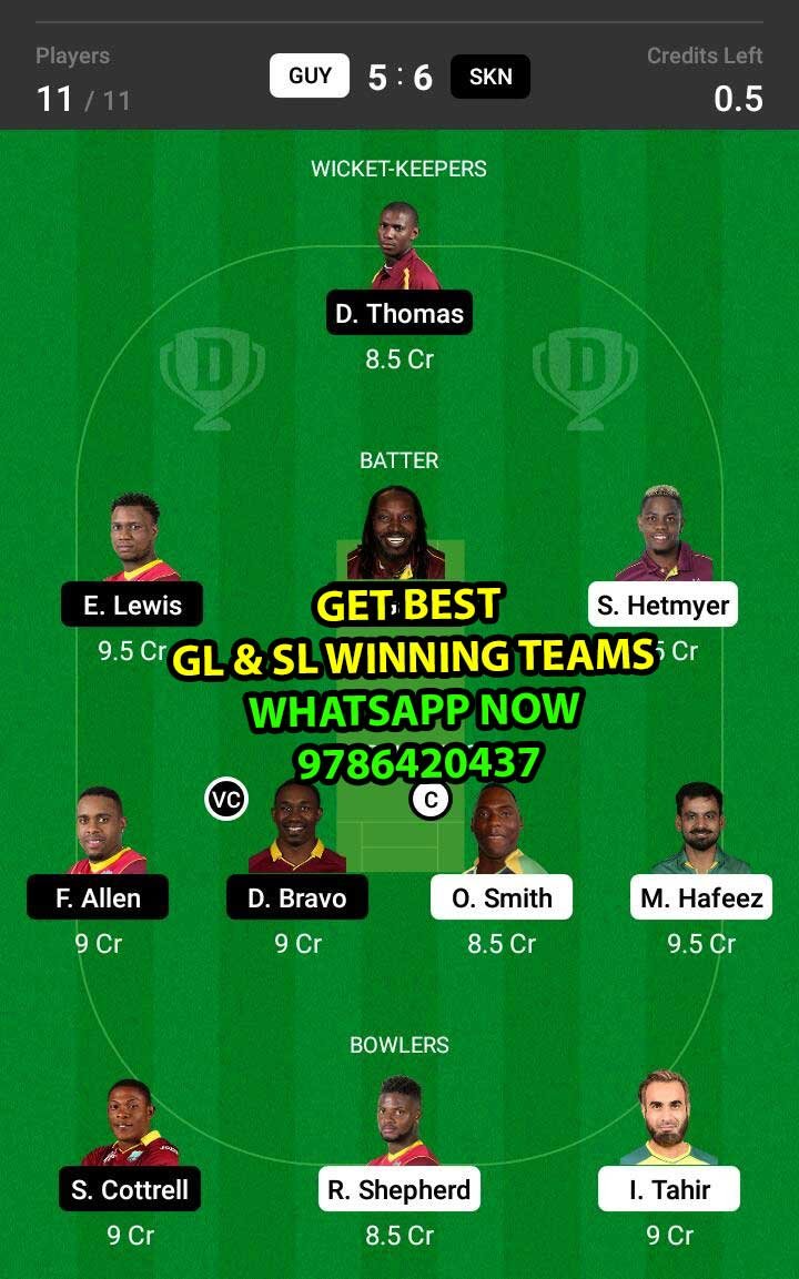 GUY vs SKN 5th Match Dream11 Team fantasy Prediction Hero CPL T20