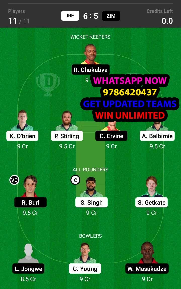 IRE vs ZIM 3rd T20 Match Dream11 Team fantasy Prediction Zimbabwe tour of Ireland