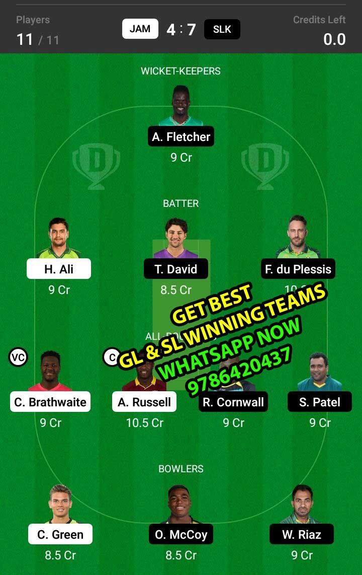 JAM vs SLK 3rd Match Dream11 Team fantasy Prediction Hero CPL T20