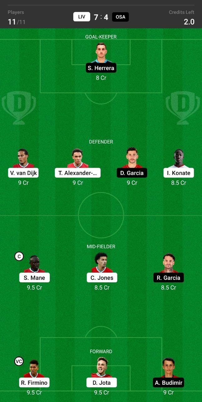 LIV vs OSA Dream11 Team fantasy Prediction Club Friendlies