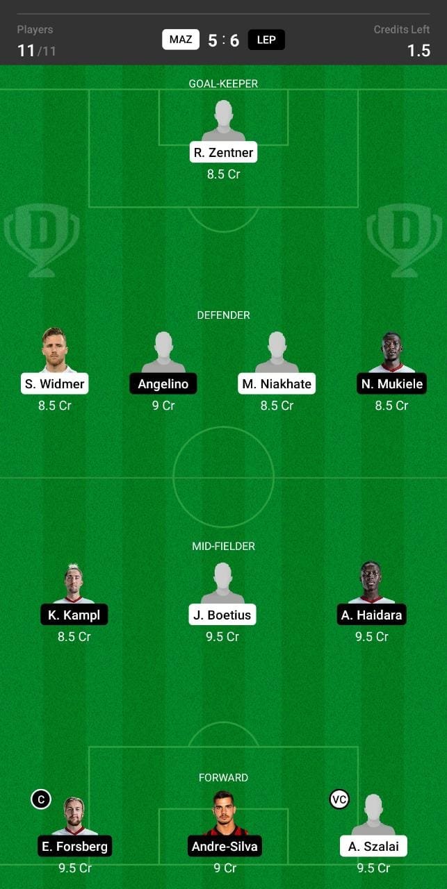 MAZ vs LEP Dream11 Team fantasy Prediction Bundesliga