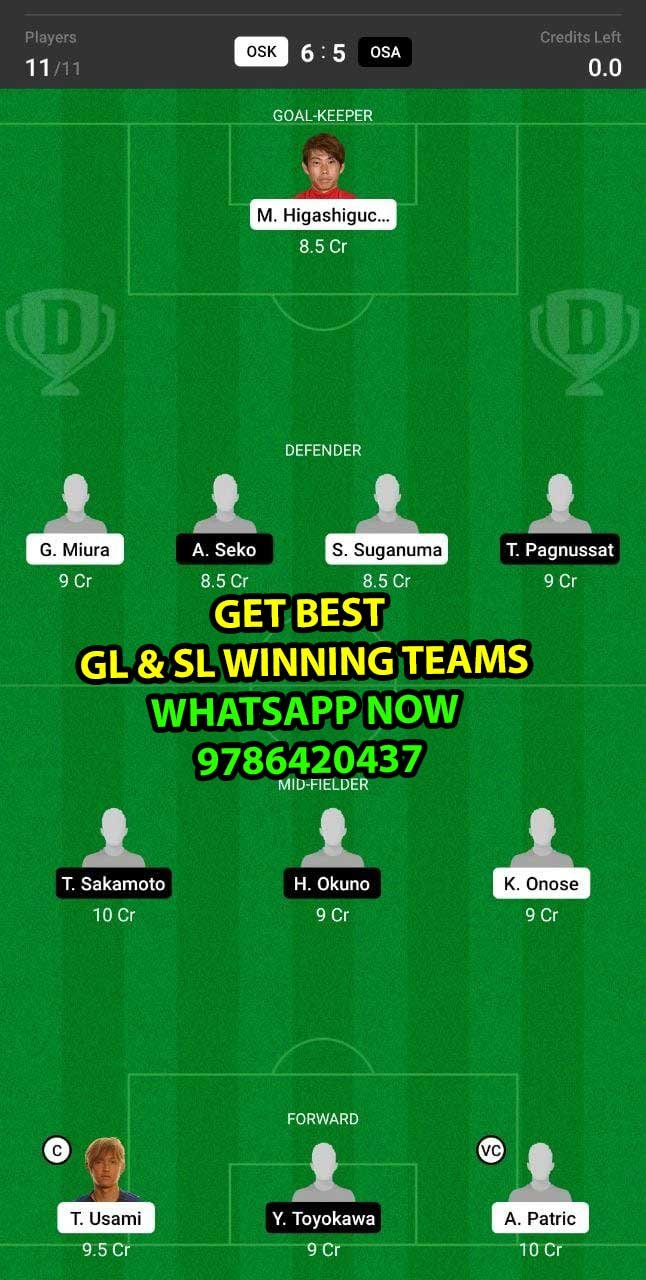 OSK vs OSA Dream11 Team fantasy Prediction Japanese League