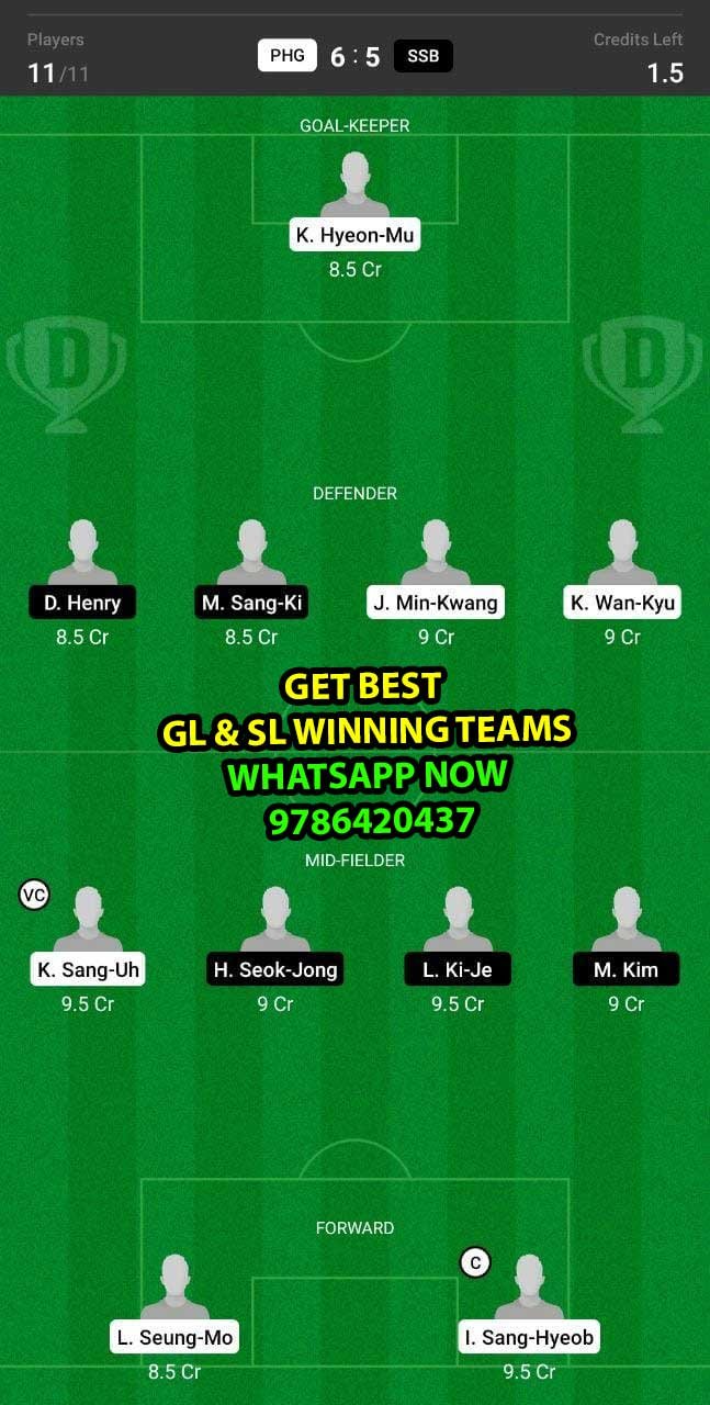 PHG vs SSB Dream11 Team fantasy Prediction Korean League