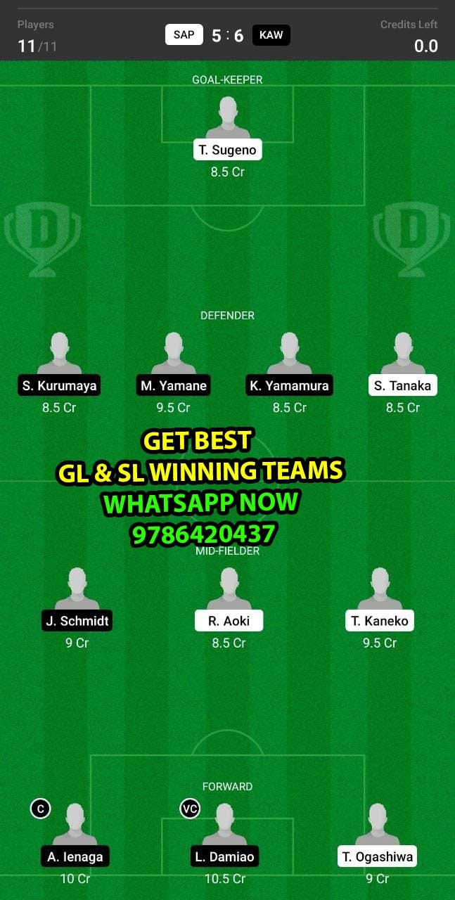 SAP vs KAW Dream11 Team fantasy Prediction Japanese League