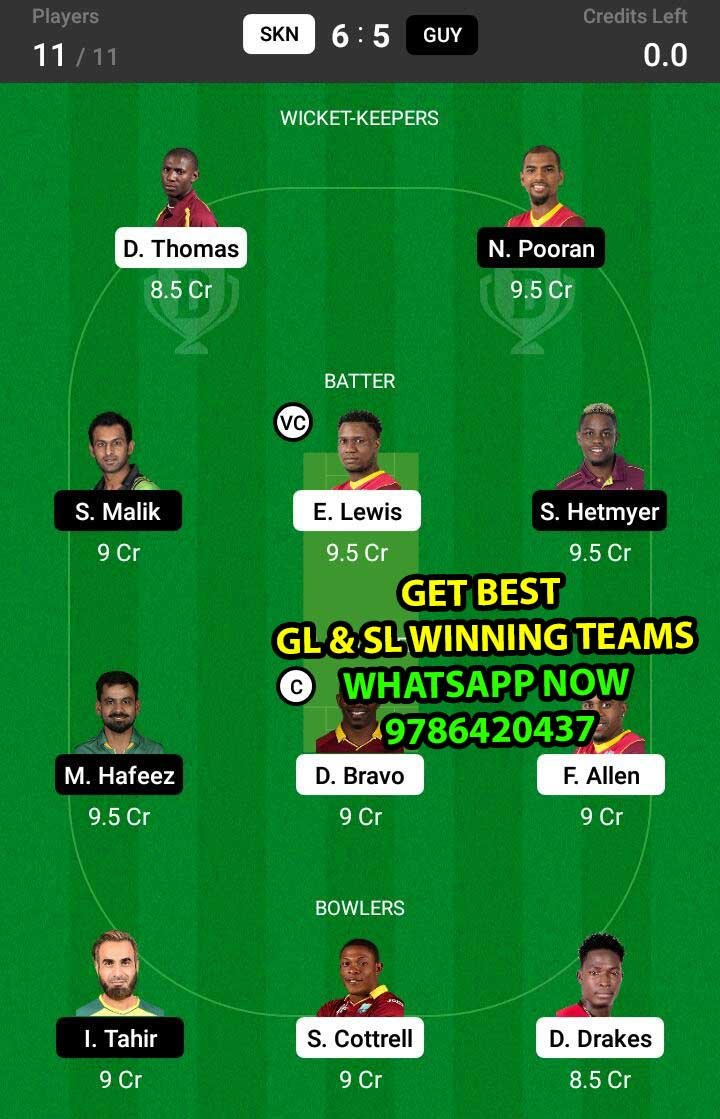 SKN vs GUY 8th Match Dream11 Team fantasy Prediction Hero CPL T20