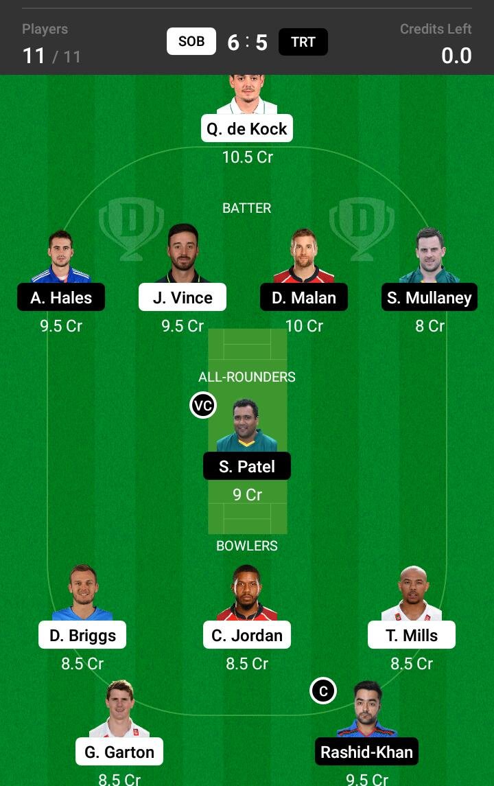 SOB vs TRT 33rd Match Dream11 Team fantasy Prediction The Hundred Men