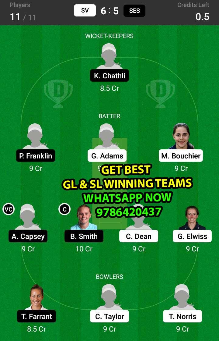 SV vs SES 18th Match Dream11 Team fantasy Prediction English Women's Regional T20