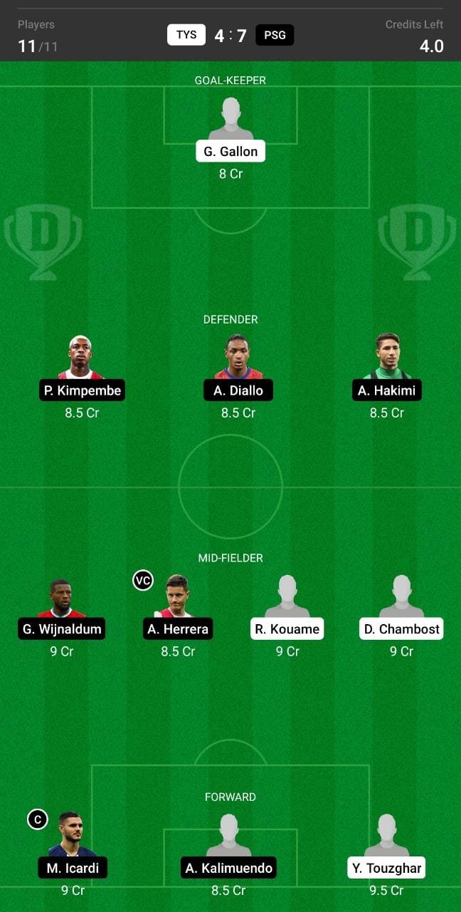 TYS vs PSG Dream11 Team fantasy Prediction Ligue 1