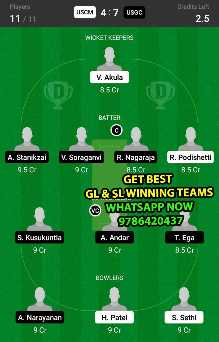 USCM vs USGC 35th Match Dream11 Team fantasy Prediction FanCode ECS T10 - Dresden