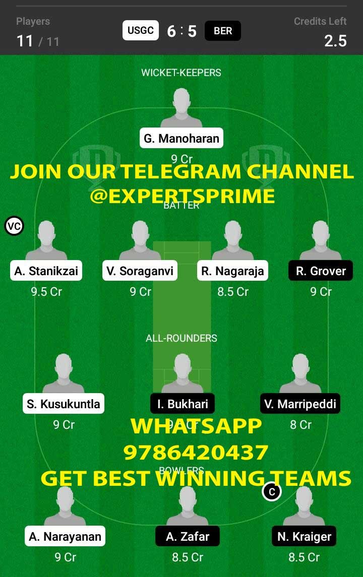 USGC vs BER 29th Match Dream11 Team fantasy Prediction FanCode ECS T10 - Dresden