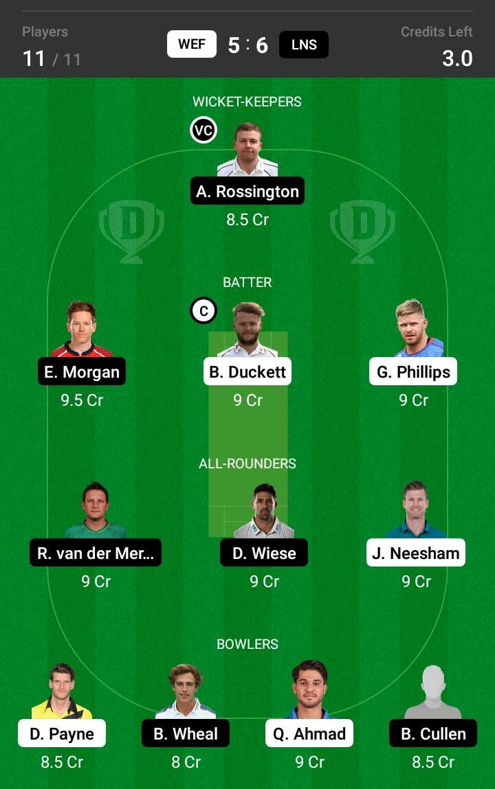 WEF vs LNS 32nd Match Dream11 Team fantasy Prediction The Hundred Men