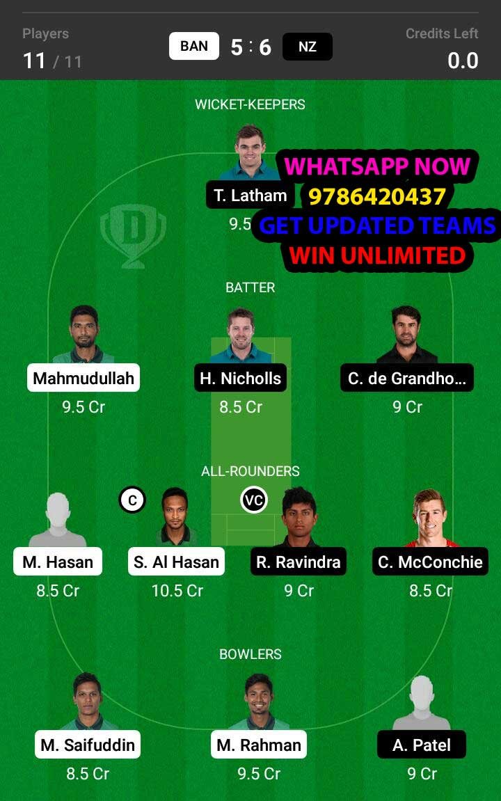 BAN vs NZ 4th Match Dream11 Team fantasy Prediction New Zealand tour of Bangladesh