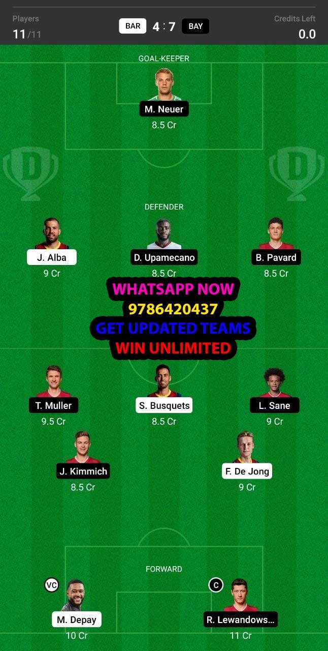 BAR vs BAY Dream11 Team fantasy Prediction Champions League