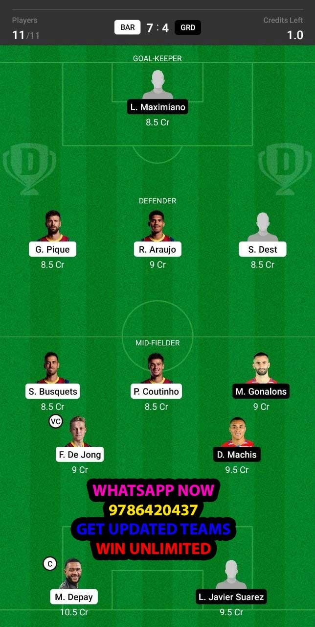 BAR vs GRD Dream11 Team fantasy Prediction LaLiga Santander