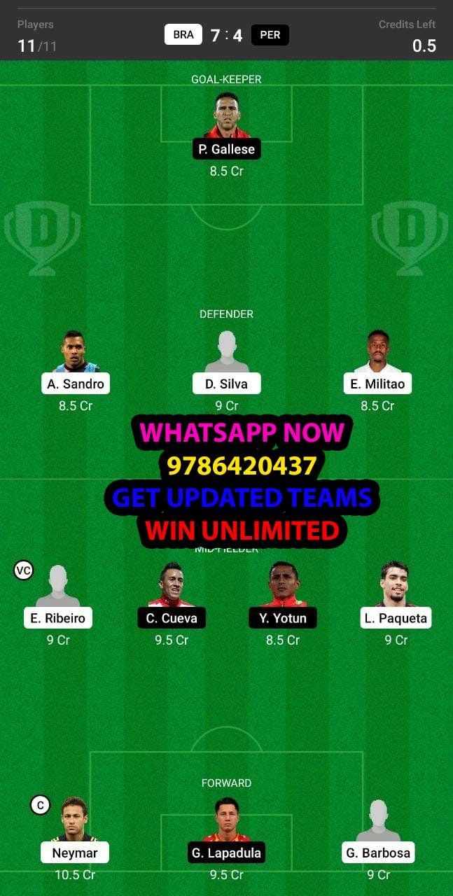 BRA vs PER Dream11 Team fantasy Prediction World Cup Qualifiers