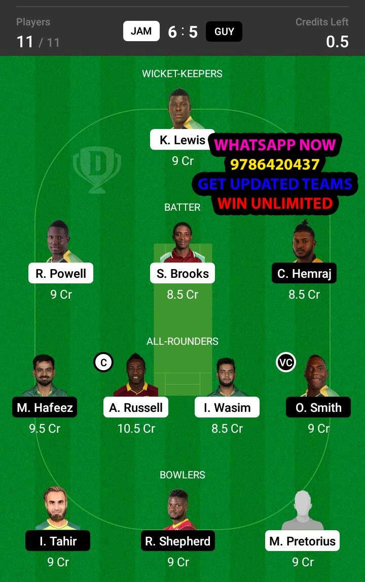 JAM vs GUY 26th Match Dream11 Team fantasy Prediction Hero CPL T20