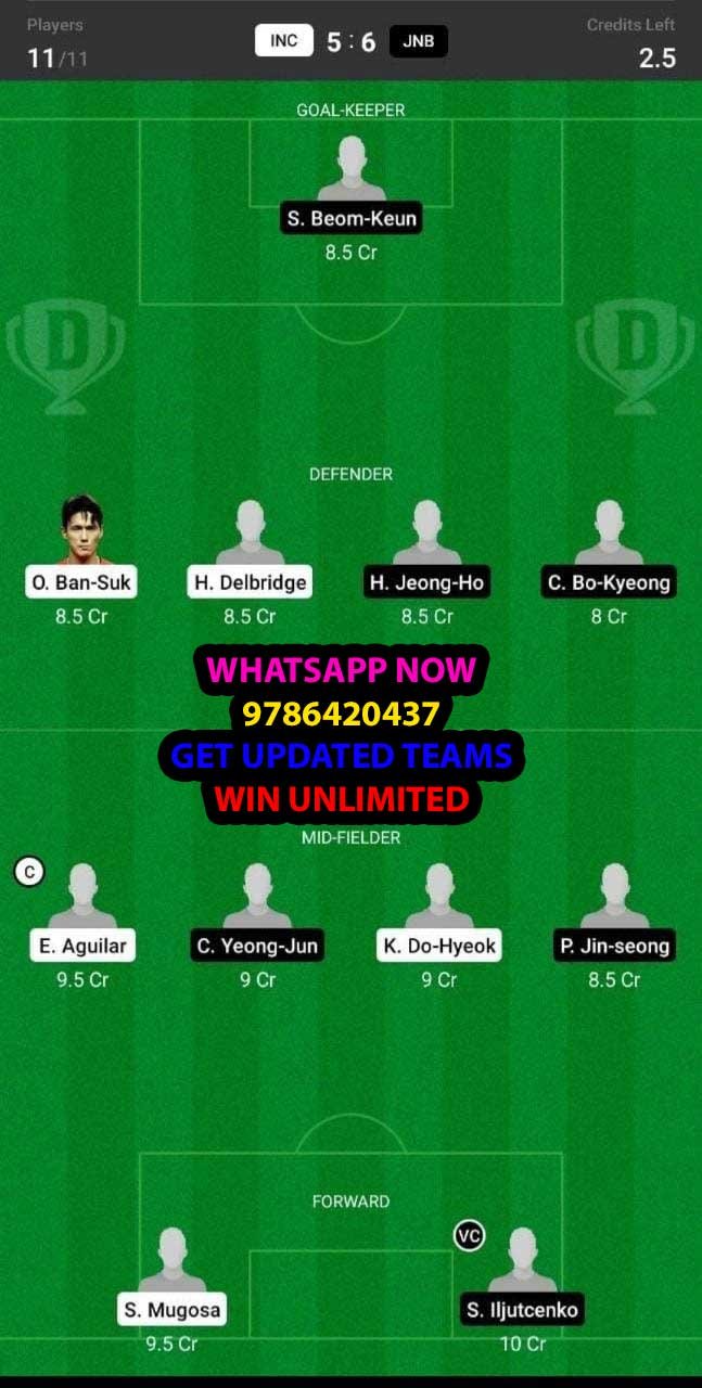 JNB vs INC Dream11 Team fantasy Prediction Korean League