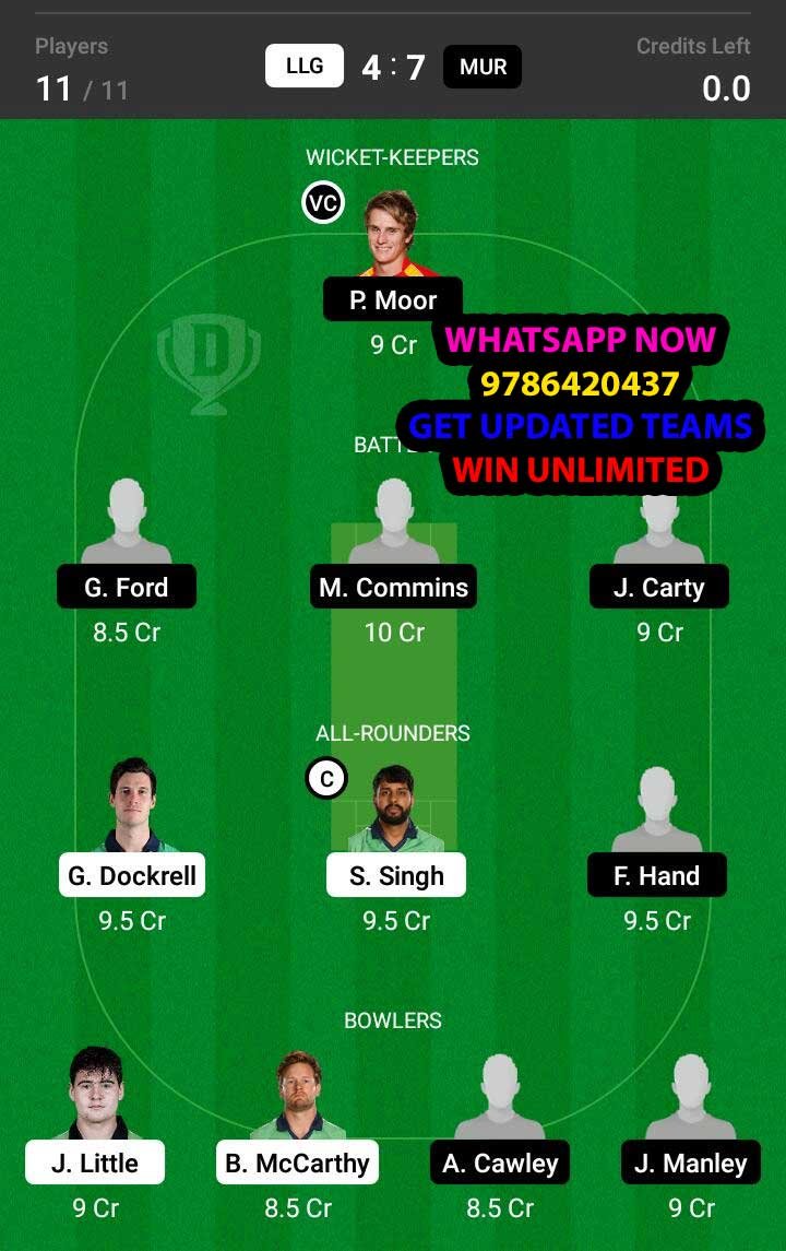 LLG vs MUR 14th Match Dream11 Team fantasy Prediction Ireland Inter-Provincial T20