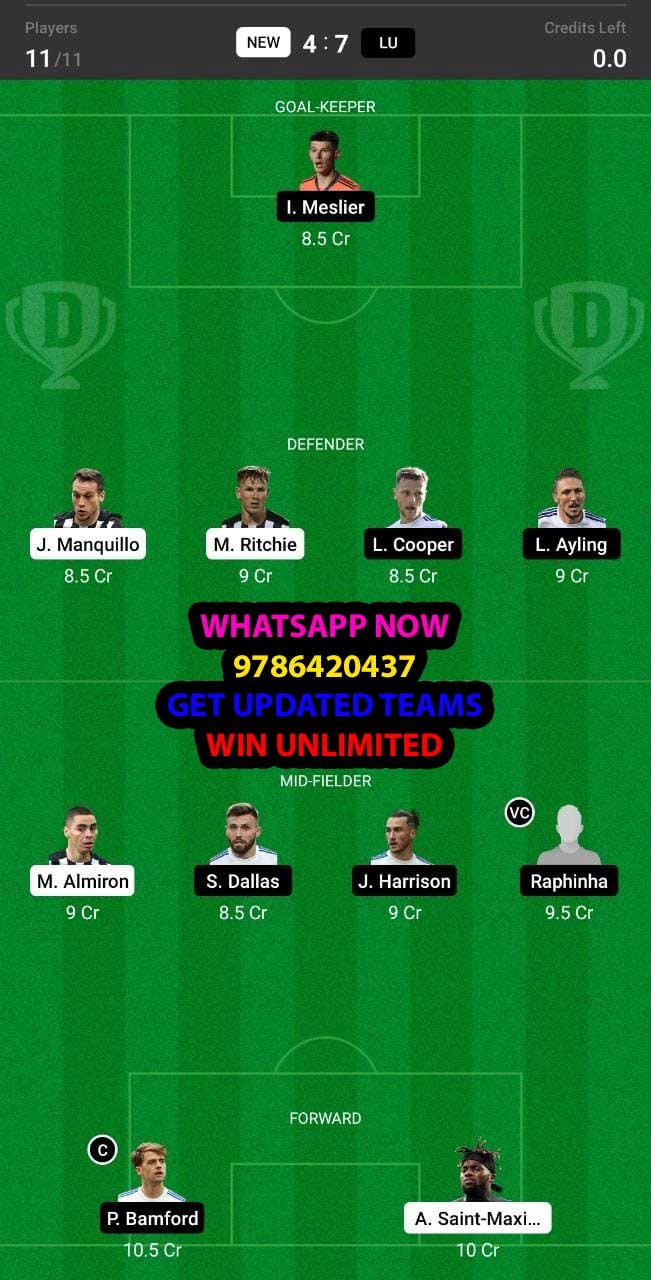 NEW vs LU Dream11 Team fantasy Prediction Premier League