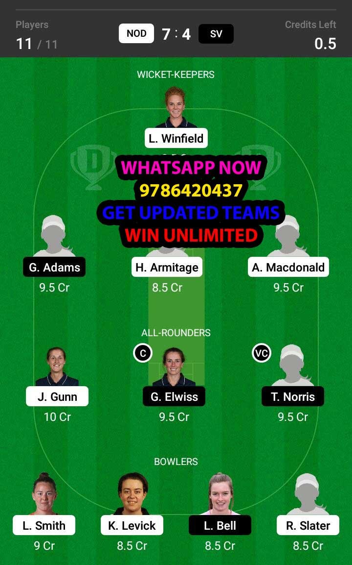 NOD vs SV Semi Final Match Dream11 Team fantasy Prediction English Women's Regional T20