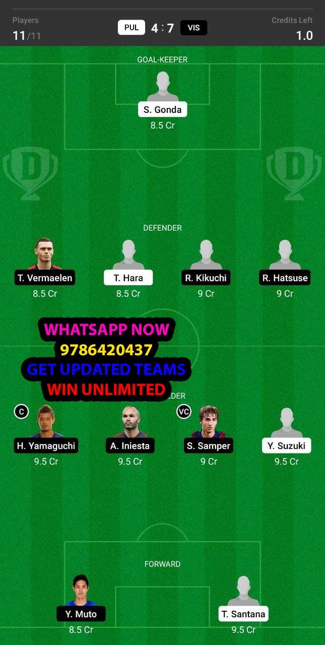 PUL vs VIS Dream11 Team fantasy Prediction Japanese League