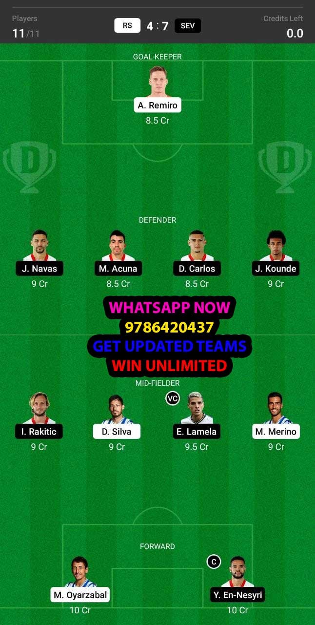 RS vs SEV Dream11 Team fantasy Prediction LaLiga Santander