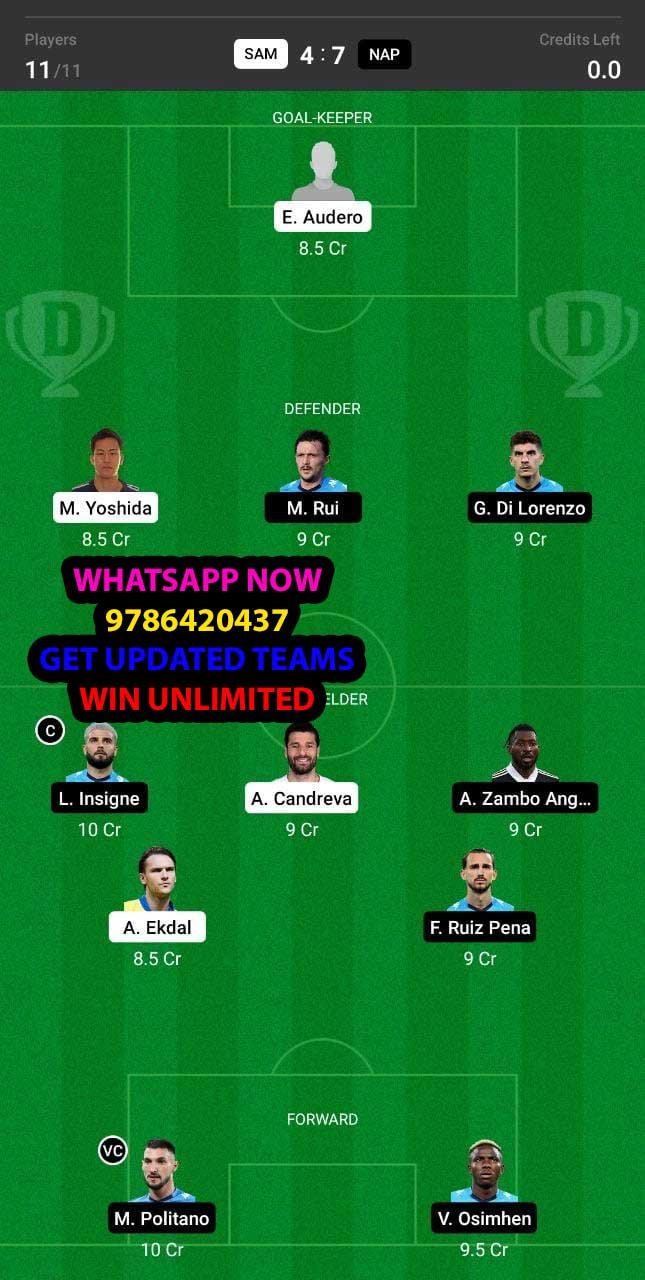 SAM vs NAP Dream11 Team fantasy Prediction Serie A