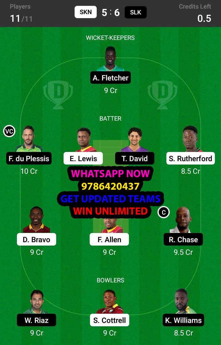 SKN vs SLK 17th Match Dream11 Team fantasy Prediction Hero CPL T20