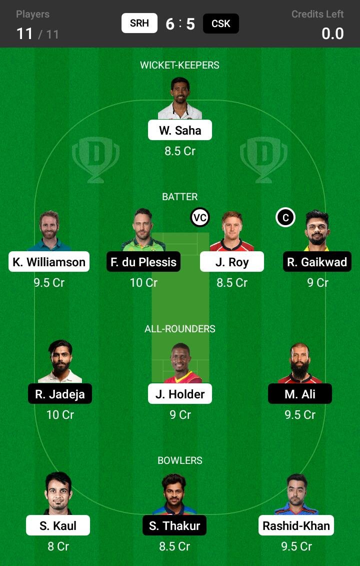 SRH vs CSK 44th Match Dream11 Team fantasy Prediction IPL 2021